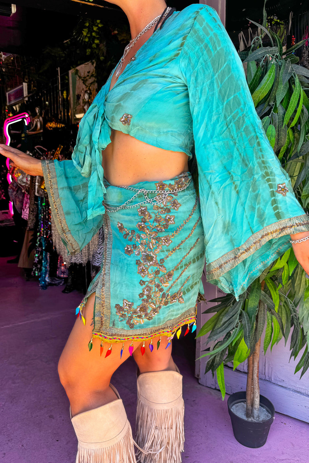 Sky Skirt Bell Sleeve Set