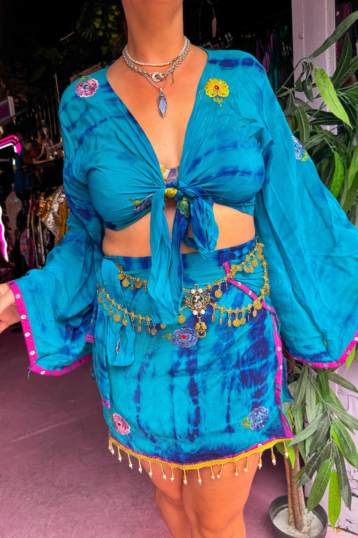 Aqua Skirt Bell Sleeve Set